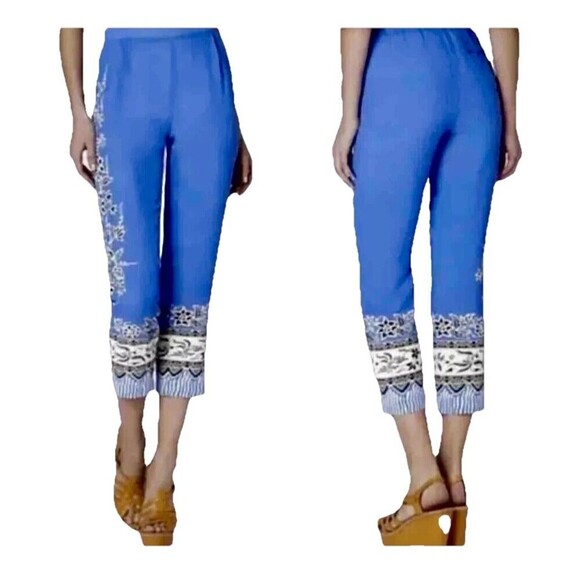 Anthropologie Blue Pants Leifnotes Blooming Perennial Cropped Floral Size 6 - Picture 1 of 12